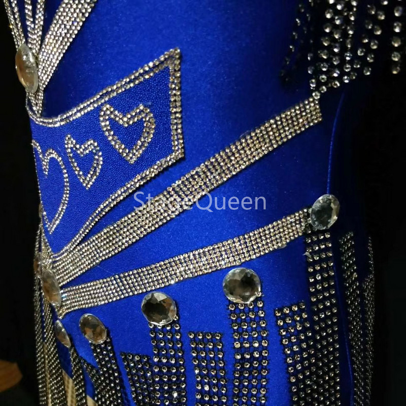 Särav 4 värvi kristallid Epaulet trikoo Seksikas tantsuline sädelev tutiriietus Tähistage Bodysuit, kostüüm, kostüüm, laulja tantsuriietus