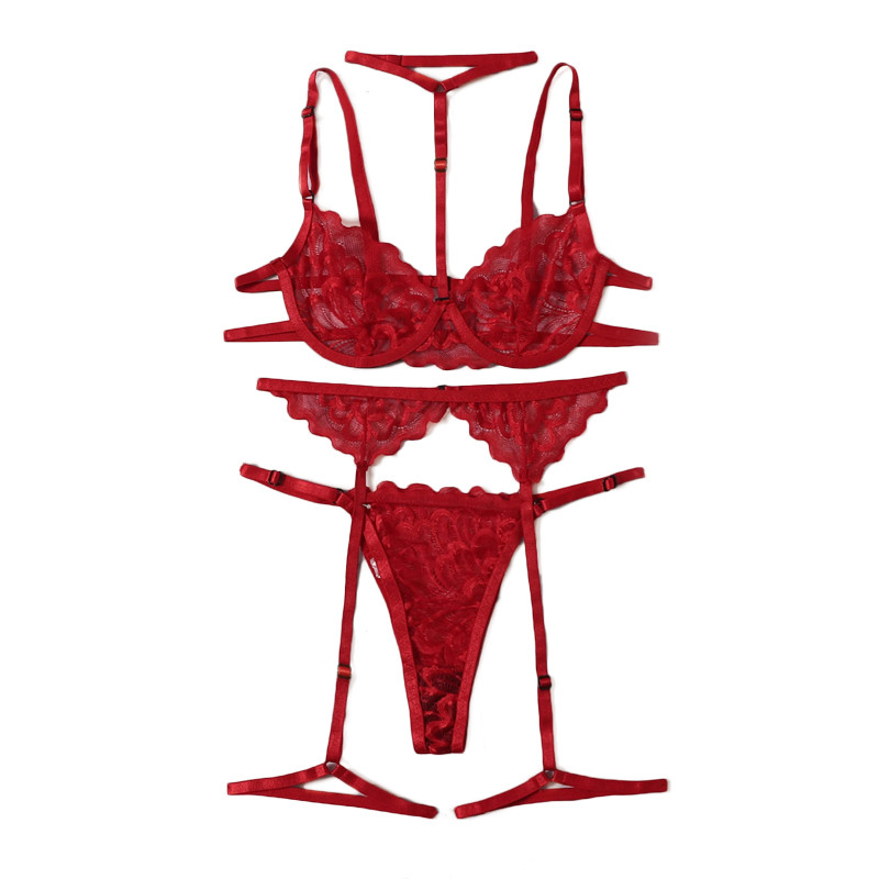 Σετ εσωρούχων Aduloty Red Floral Lace Garter με Choker Women Intimates 2022 Underwire σουτιέν και στρινγκ γυναικεία εσώρουχα