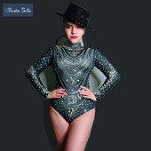 Modni sjajni ženski bodi sa kamenčićima Seksi rastezljivi uski plesački kombinezoni za pozornicu Noćni klub Kostimi za ples na šipci Triko