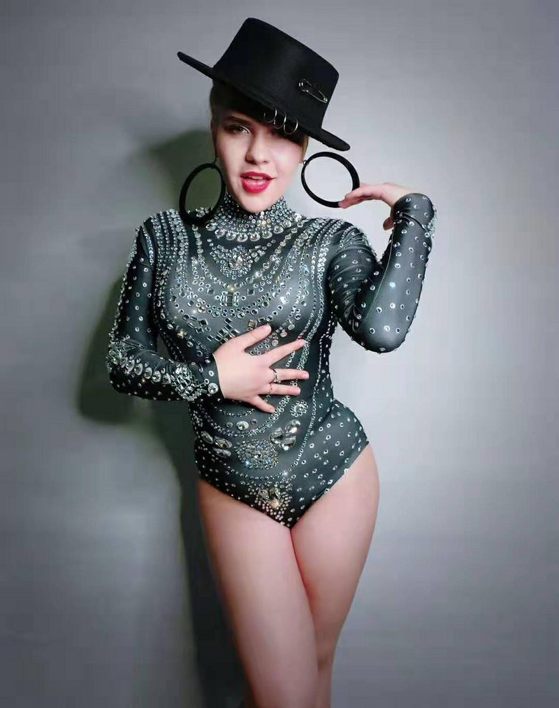 Moda stralucitoare femei strasuri body-uri sexy stretch subțire dansatoare scenă salopete club de noapte costume de dans leotard