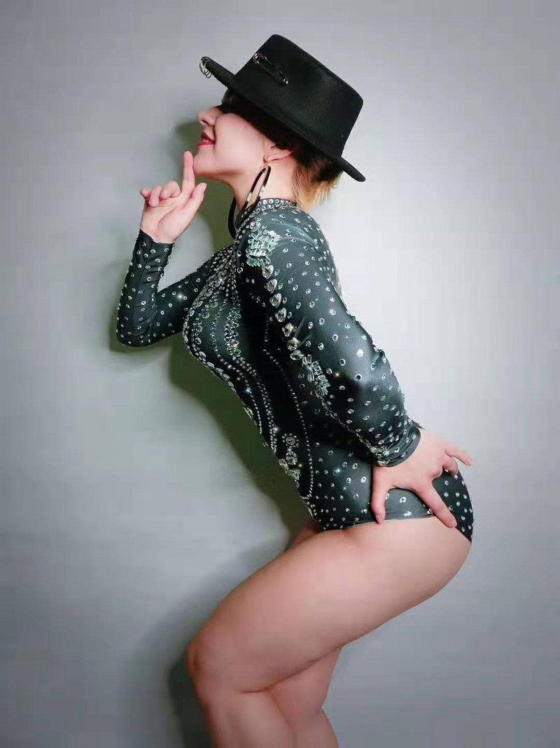 Moda stralucitoare femei strasuri body-uri sexy stretch subțire dansatoare scenă salopete club de noapte costume de dans leotard