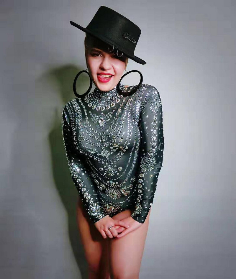 Moda stralucitoare femei strasuri body-uri sexy stretch subțire dansatoare scenă salopete club de noapte costume de dans leotard