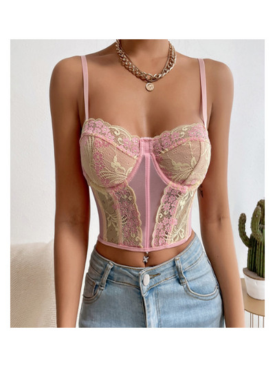 Sutien cu broderie sexy, sutien brodat, culoare contrastantă, inel de oțel, plasă de pește, vestă fără spate, frumusețe goală, sutien spate