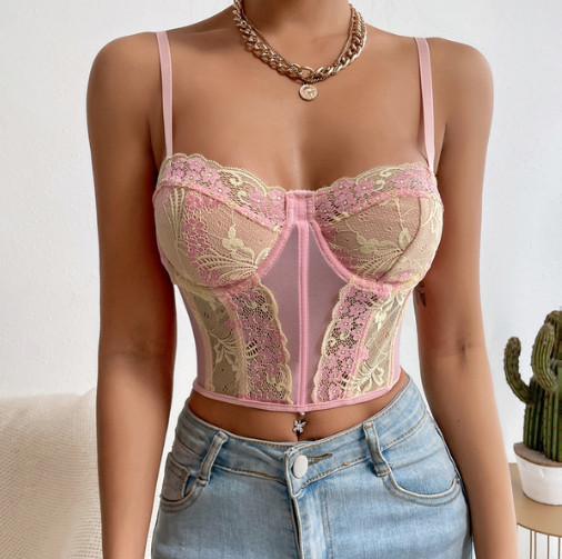 Sutien cu broderie sexy, sutien brodat, culoare contrastantă, inel de oțel, plasă de pește, vestă fără spate, frumusețe goală, sutien spate