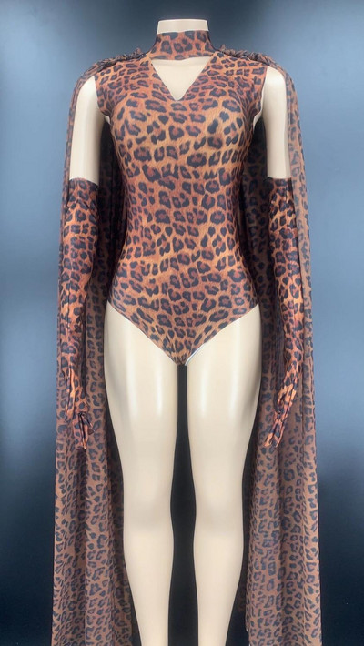 Naiste seksikas lavaleopardimustriline õõnsa bodi kindad Sall Suur veniv trükitud bodi DS naiste tantsija baari komplekt