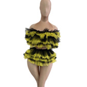 Body drăguț pentru petrecere, cu volane, din plasă, cu etaje, pentru femei, fără spate, dansatoare, club de noapte, cântăreață, costum de spectacol