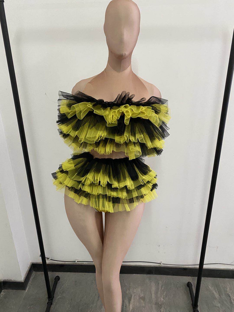 Body drăguț pentru petrecere, cu volane, din plasă, cu etaje, pentru femei, fără spate, dansatoare, club de noapte, cântăreață, costum de spectacol