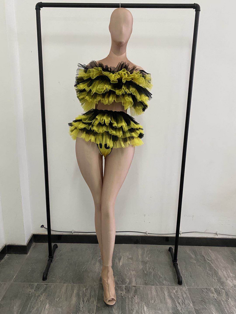 Body drăguț pentru petrecere, cu volane, din plasă, cu etaje, pentru femei, fără spate, dansatoare, club de noapte, cântăreață, costum de spectacol