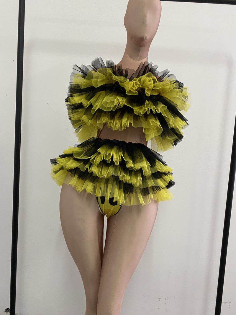 Body drăguț pentru petrecere, cu volane, din plasă, cu etaje, pentru femei, fără spate, dansatoare, club de noapte, cântăreață, costum de spectacol