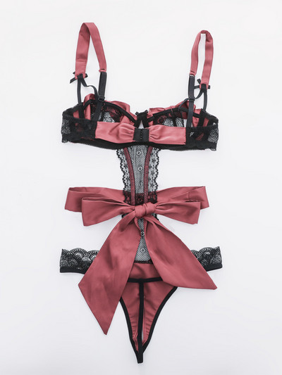 Σέξι Σετ Εσώρουχα Πυτζάμες Παπιγιόν με λουράκι κάτω από σύρμα ολόσωμο στρινγκ γυναικείο ένα μέγεθος Bralette