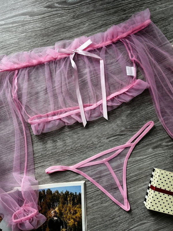 Neongirl võrgusilma marli kaldkaelusega T-särk läbipaistev 2-osaline komplektid volangid päikesekaitse pesu Babydoll Exotic Hot