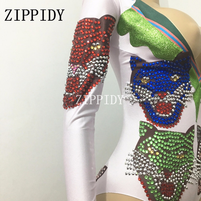 Krāsaini mirdzoši rhinestones, tīģera galvas raksts, seksīgs sieviešu bodijs, bārs, izlaiduma ballītes kostīms, naktsklubs, sieviešu dziedātāju šovs.