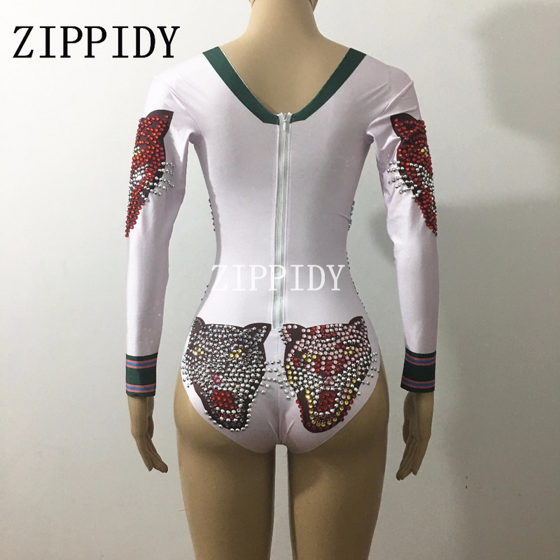 Krāsaini mirdzoši rhinestones, tīģera galvas raksts, seksīgs sieviešu bodijs, bārs, izlaiduma ballītes kostīms, naktsklubs, sieviešu dziedātāju šovs.