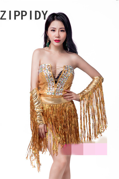 Nou sexy auriu strălucitor paiete ciucuri bandaj body fără bretele club de noapte cântăreață bar Ds performanță pe scenă costum unic