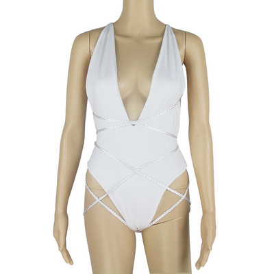 Pitsidega body, naiste sügav V-kaelusega õõnsad lühikesed kombinesoonid Seksikas Bandage Bodycon Rompers Beach Playsuit 2019 suvi