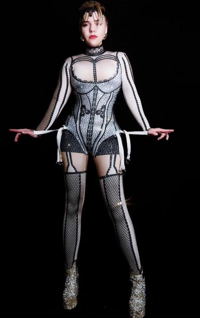 Naiste ööklubi Sexy Stage Nude Stretch Jumpsuit Naislaulja Tantsija Seksikas Retuusid Kostüüm Body Ööklubi peorõivad