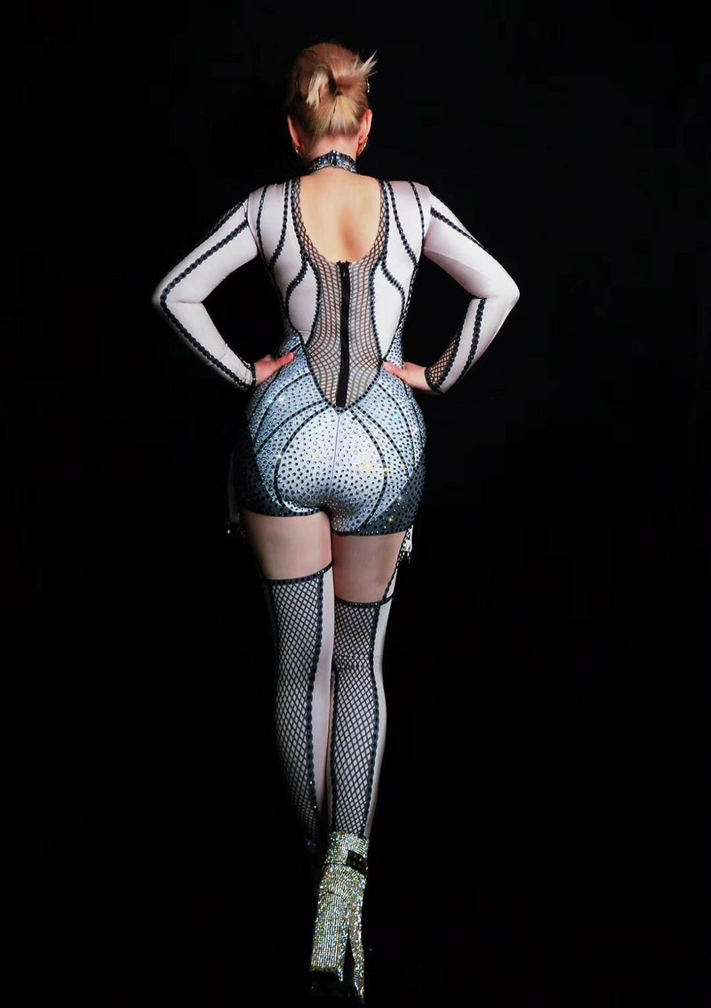 Naiste ööklubi Sexy Stage Nude Stretch Jumpsuit Naislaulja Tantsija Seksikas Retuusid Kostüüm Body Ööklubi peorõivad