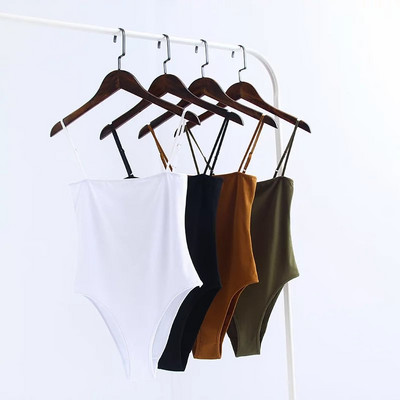 Szexi mély, mély dekoltázsú, hát nélküli body, női tömör spagettipántos játszóruha Slim Fit nadrágtartók Body Skinny Tight jumpsuit alsóing