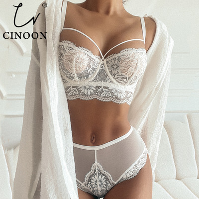 CINOON īpaši plāns kausu krūštura komplekts Classic Bandage apakšveļa Push Up Brasiere Sexy Apakšveļas Komplekts Mežģīņu izšuvums Sieviešu apakšveļai