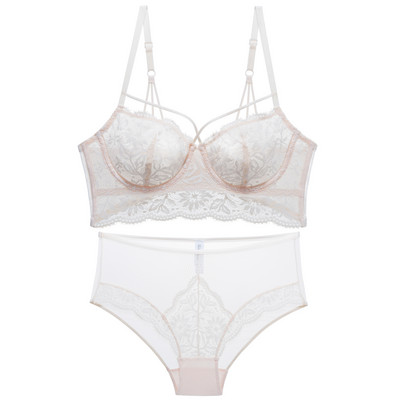 CINOON Set de sutien cu cupă ultra-subțire Lenjerie clasică de bandaj Sutien Push Up Set de lenjerie intima sexy Broderie din dantelă pentru lenjerie de corp pentru femei