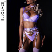 Ellolace Lenjerie de lux Halter Sexy Lenjerie de corp Femei Fancy Jartieră Slip Set Body Push-Up Sutiene Lavanda Fină Intimă