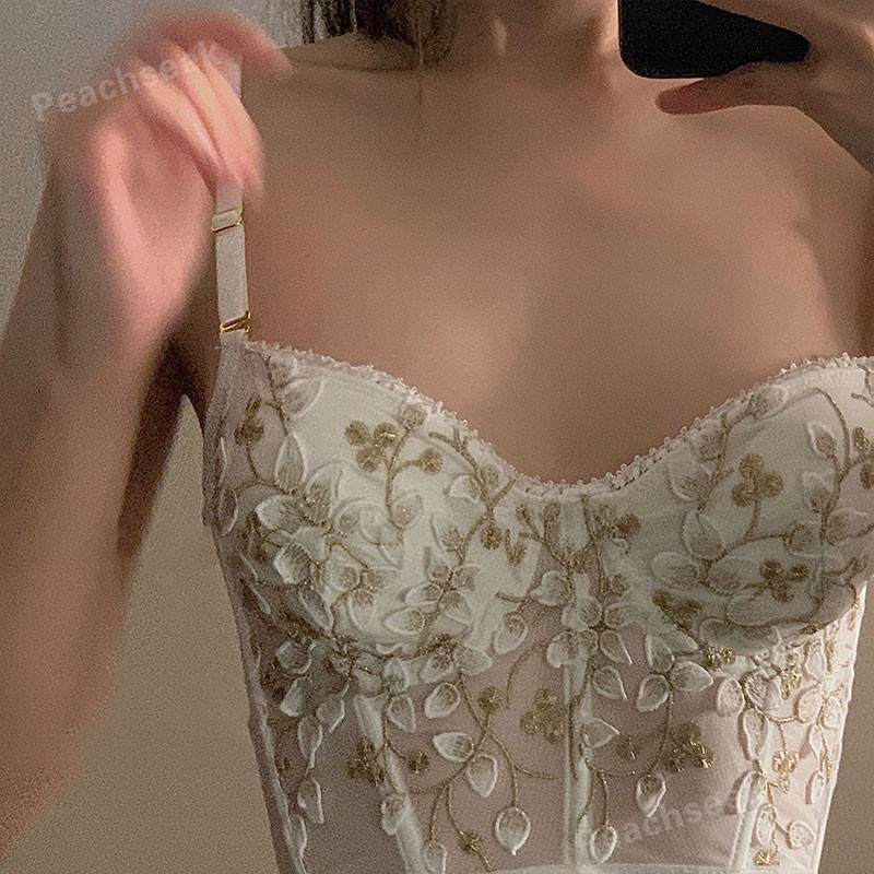 Set de sutien de lenjerie de corp pentru damă, pantaloni din dantelă de broderie, oțel, cauciuc, os în exterior, set de sutien și chiloți drăguț sexy pentru domnișoare franceză 2021