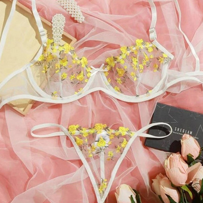 Mulherelfo Sensual Σετ Εσώρουχα Γυναικεία Floral Κέντημα Σουτιέν Εξωτικά Διαφανή Σετ Σουτιέν Σετ Σέξι Εσώρουχα