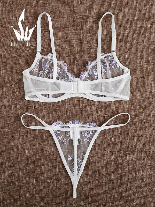 Mulherelfo Sensual Σετ Εσώρουχα Γυναικεία Floral Κέντημα Σουτιέν Εξωτικά Διαφανή Σετ Σουτιέν Σετ Σέξι Εσώρουχα