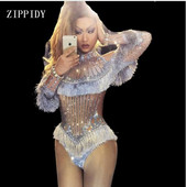 Modes Sparkly Crystals Pušķis Sviniet Rhinestones dzimšanas dienas Sudraba skatuves apģērbs Dimanti Triko seksīgs naktsklubs