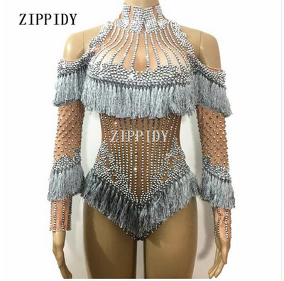 Modes Sparkly Crystals Pušķis Sviniet Rhinestones dzimšanas dienas Sudraba skatuves apģērbs Dimanti Triko seksīgs naktsklubs