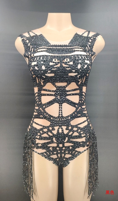 Costum de dans sexy Costume de scenă Body cu ciucuri negru fără mâneci Body stretch pentru femei, petrecere, bal, bar, scenă, cântăreață