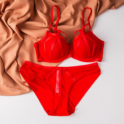 Set de sutien și chiloți groși, negru, sexy, pentru femei, mărimea cupei BCD, lenjerie sexy cu inel din oțel adunat din bumbac