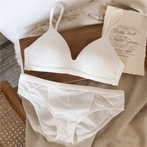 Set de sutien cu cupă subțire din bumbac fără fir sexy Set sutien și chiloți la modă din dantelă Lenjerie de corp fără pietre Lenjerie pentru femei Slip bralette