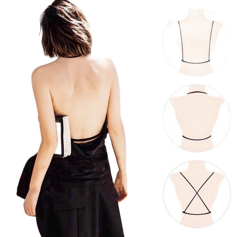 Push Up εσώρουχα σουτιέν Γυναικεία χωρίς πλάτη Ice Silk Λεπτή U χαμηλή πλάτη Bralette Halter Αποσπώμενο σουτιέν χωρίς ραφή Bralette χωρίς μαξιλαράκι