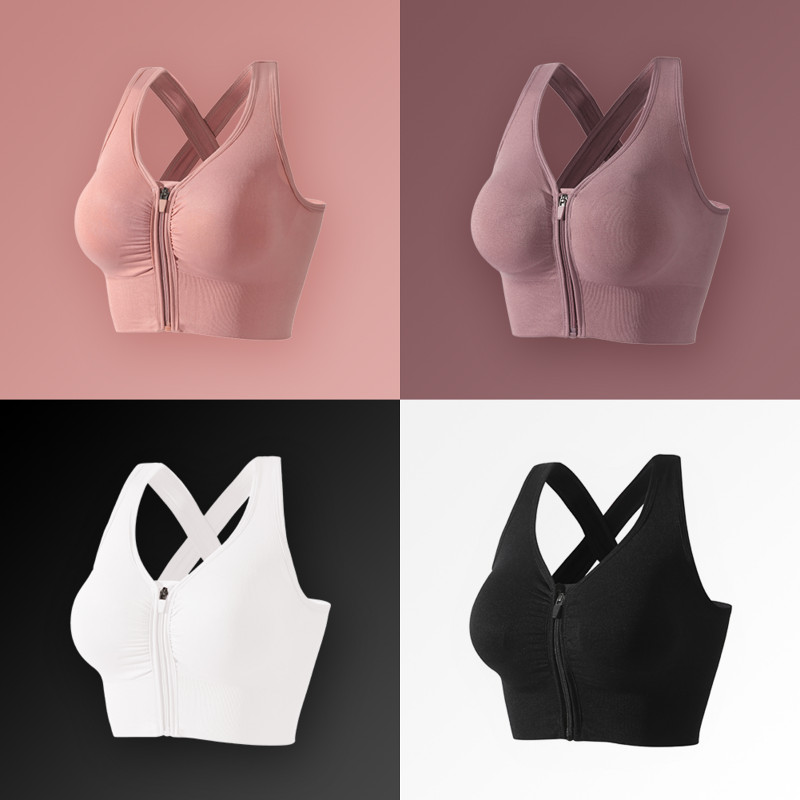 WEICHENS Sutien sport cu fermoar Push Up cu fermoar cu susținere înaltă pentru femei, sutien sport căptușit, fără fir Confort, cu spatele cros, pentru antrenament pentru yoga, 4 culori