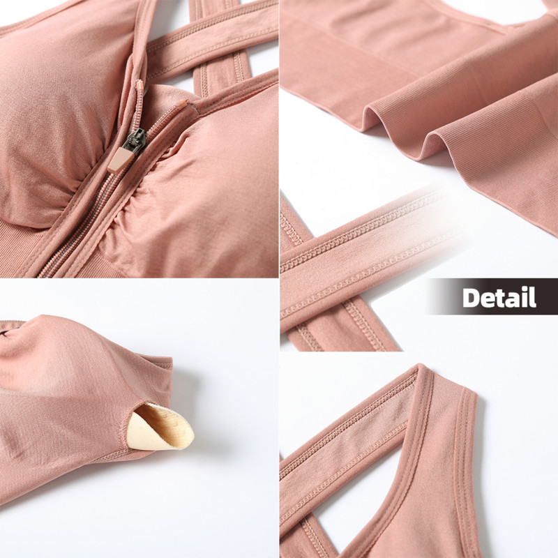 WEICHENS Sutien sport cu fermoar Push Up cu fermoar cu susținere înaltă pentru femei, sutien sport căptușit, fără fir Confort, cu spatele cros, pentru antrenament pentru yoga, 4 culori