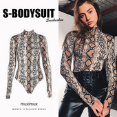 Body din piele de șarpe cu imprimeu sexy pentru femei, iarnă 2020, costum de toamnă, cu mânecă lungă, cu bretele