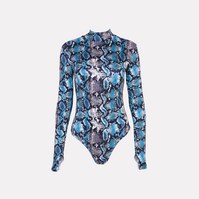 Body din piele de șarpe cu imprimeu sexy pentru femei, iarnă 2020, costum de toamnă, cu mânecă lungă, cu bretele