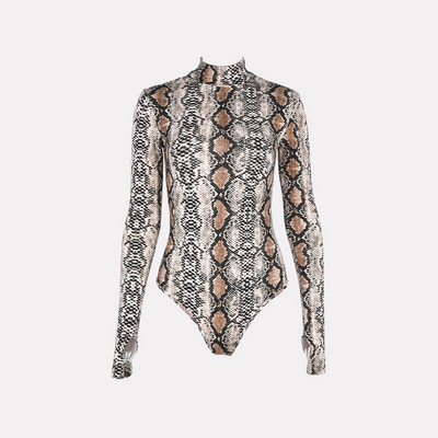 Body din piele de șarpe cu imprimeu sexy pentru femei, iarnă 2020, costum de toamnă, cu mânecă lungă, cu bretele