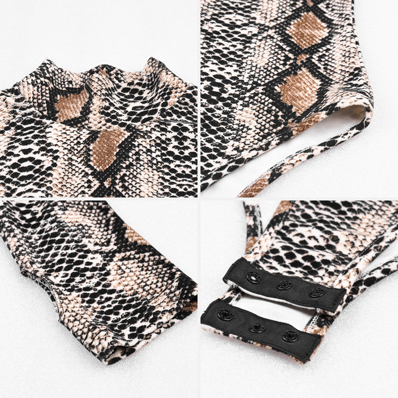 Body din piele de șarpe cu imprimeu sexy pentru femei, iarnă 2020, costum de toamnă, cu mânecă lungă, cu bretele