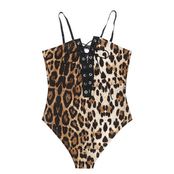 Σέξι γυναικείο μπλουζάκι κορμάκι Leopard print Sling Bodysuit Ερωτικό κορδόνι με δαντέλα επάνω αρκουδάκι Εξώπλατο επίδεσμο κορμάκι femme catsuit κορμάκι για γυναίκες