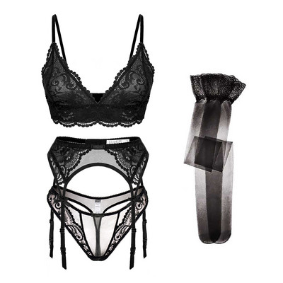 Varsbaby Γυναικεία εσώρουχα Σέξι Σετ σουτιέν Γυναικεία εσώρουχα Cool δαντέλα καλοκαιρινό σουτιέν +εσώρουχα + καλτσοδέτα + κάλτσες