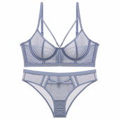 Set de lenjerie transparentă, necăptușită, ultra-subțire, sexy, sutien push-up din dantelă, carouri, lenjerie de corp femeie frumoasă, vara 2022