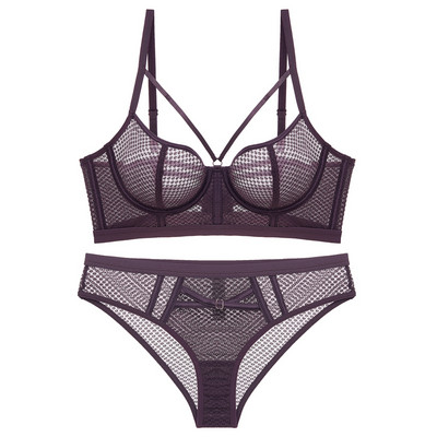 Set de lenjerie transparentă, necăptușită, ultra-subțire, sexy, sutien push-up din dantelă, carouri, lenjerie de corp femeie frumoasă, vara 2022