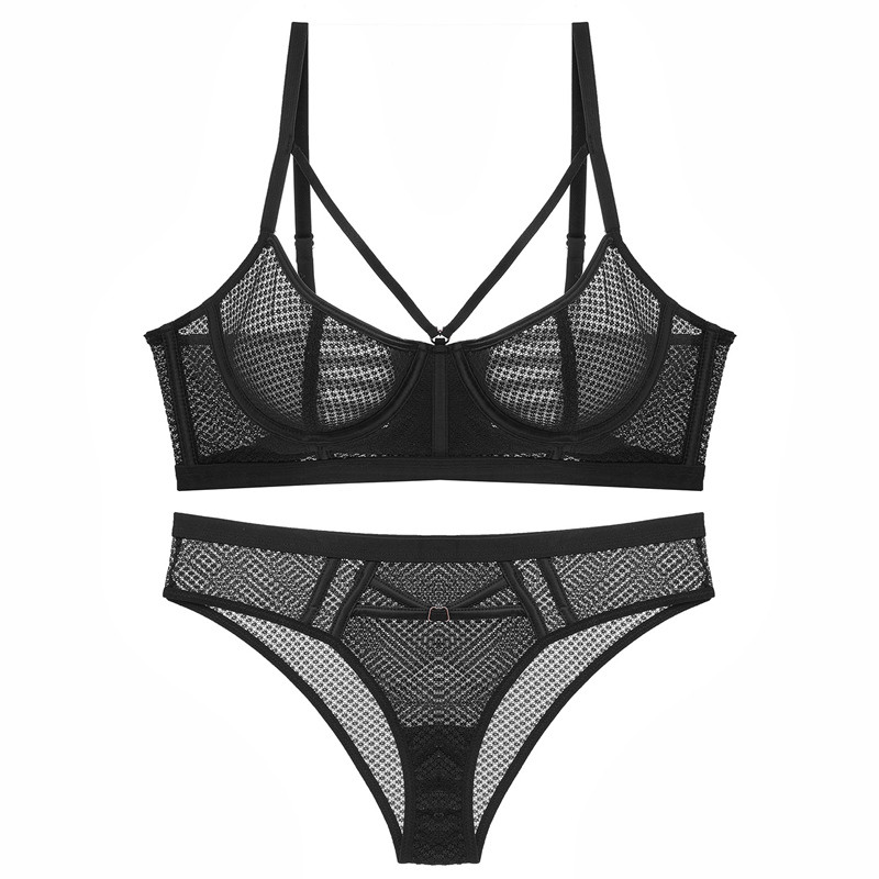 Set de lenjerie transparentă, necăptușită, ultra-subțire, sexy, sutien push-up din dantelă, carouri, lenjerie de corp femeie frumoasă, vara 2022