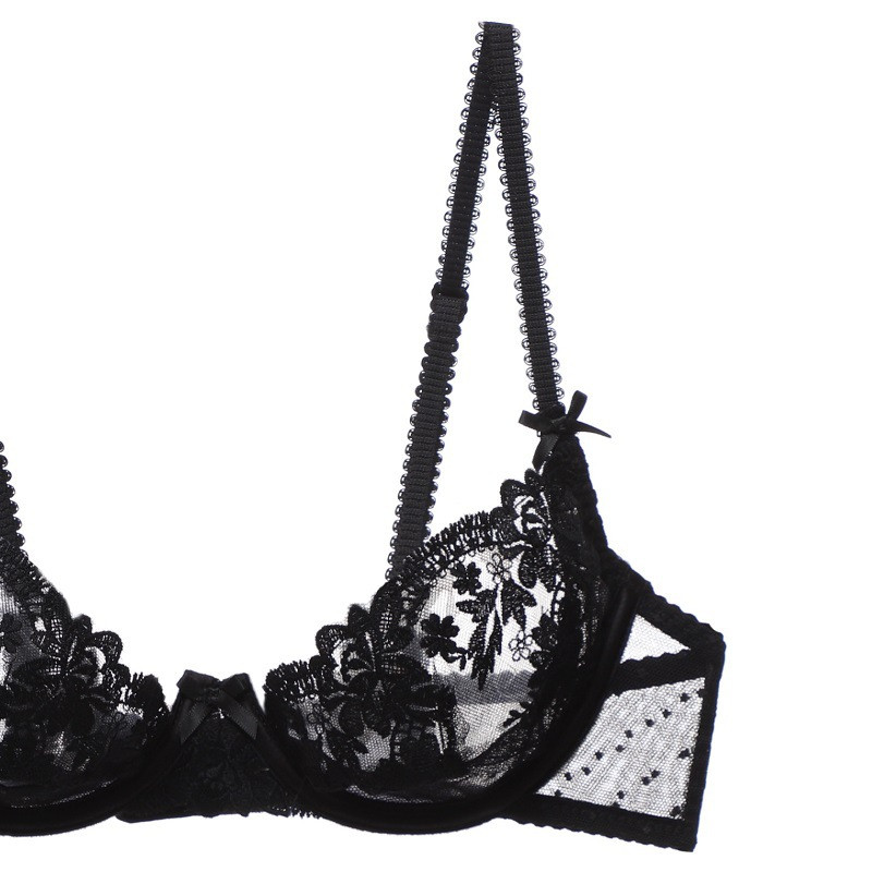 Naiste tikitud naistepesu komplekt Underwire Prantsuse seksikas pulmapesu stringid lilledega pits õõnsad Bralette läbikumav rinnahoidja