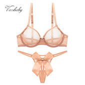 Set sutien din tifon sexy Varsbaby și set de lenjerie intimă cu fundă mare și drăguț, fără căptușeală, transparent transparent