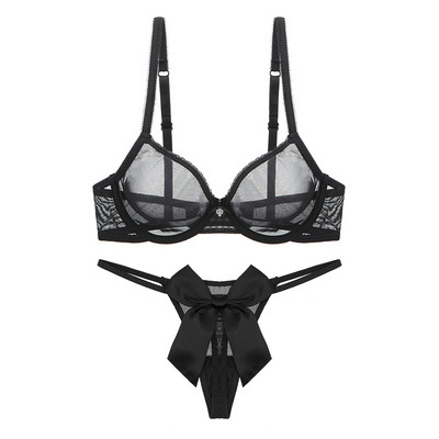 Set sutien din tifon sexy Varsbaby și set de lenjerie intimă cu fundă mare și drăguț, fără căptușeală, transparent transparent