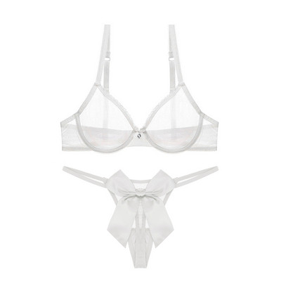 Set sutien din tifon sexy Varsbaby și set de lenjerie intimă cu fundă mare și drăguț, fără căptușeală, transparent transparent