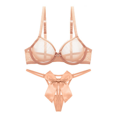 Set sutien din tifon sexy Varsbaby și set de lenjerie intimă cu fundă mare și drăguț, fără căptușeală, transparent transparent